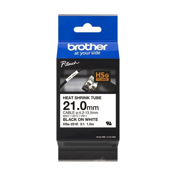 Brother HSe-251E 熱縮套管標籤帶 白底黑字 21mm