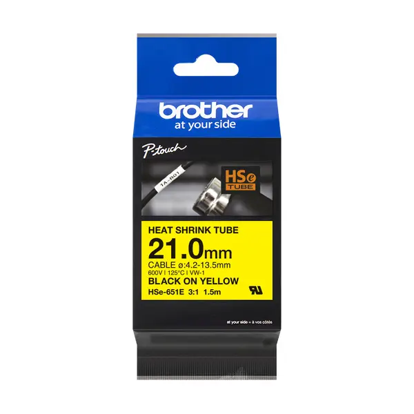 Brother HSe-651E 熱縮套管標籤帶 黃底黑字 21mm