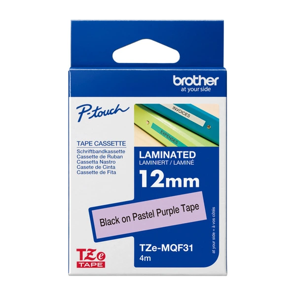 Brother TZe-MQF31 護貝標籤帶 紫底黑字 12mm